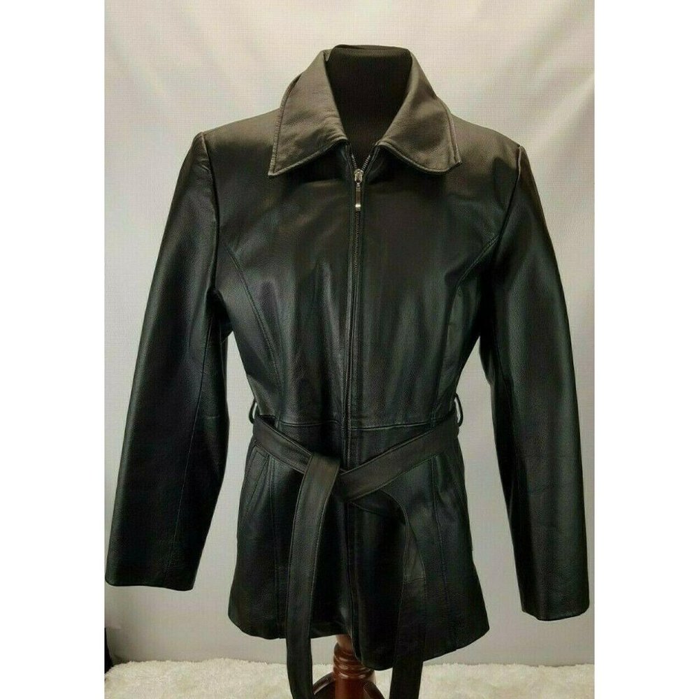 Oscar Pele 100% Leather Trench Coat Women Size Med